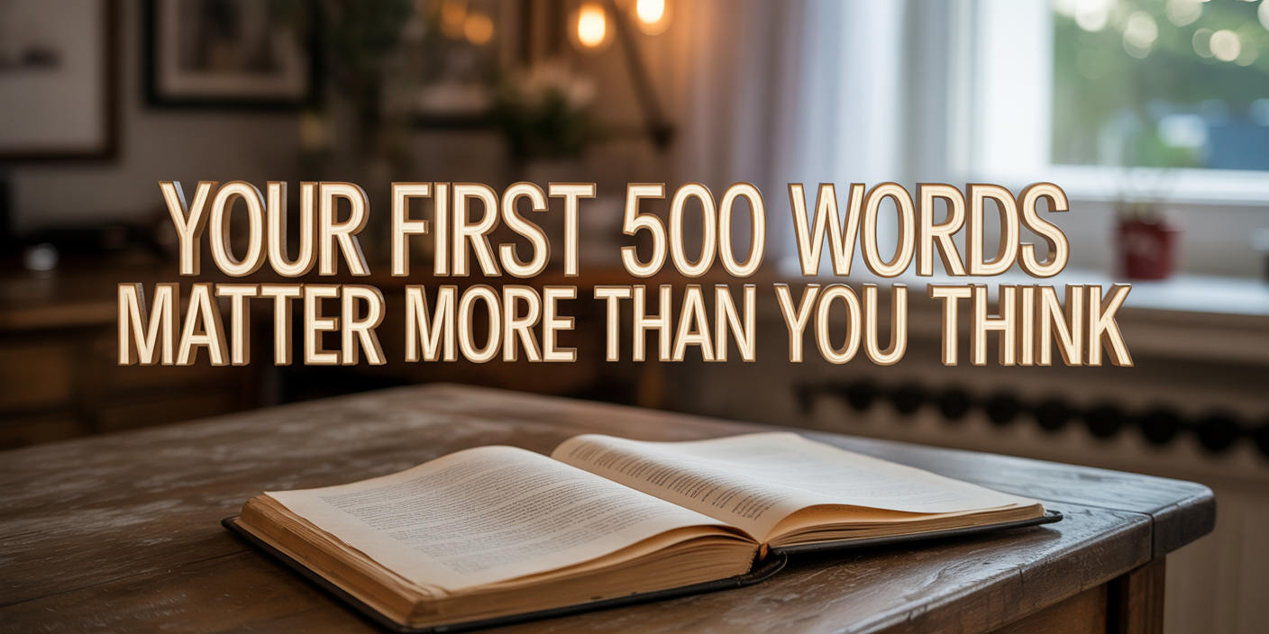 Hands typing first words of writing journey – first 500 words matter